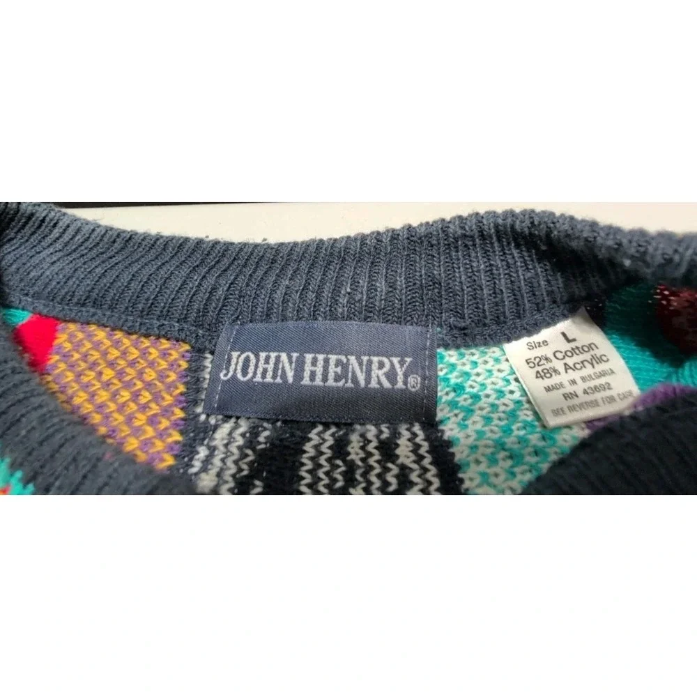 Vintage John Henry Sweater 3d Knit Coogi Style Men L  Notorious BIG Pullover